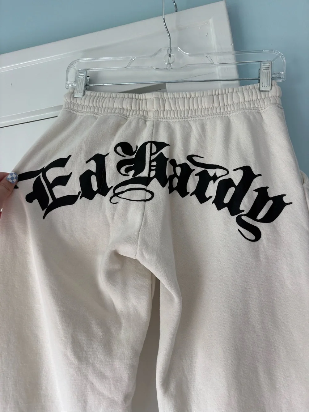 Ed Hardy Y2K Brave Eagle Cropped Wide Leg Ivory Cream Tracksuit Goth Grunge Set